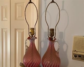Fenton Cranberry Swirl Lamps