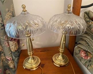 Pair of Brass Lamps with Glass Shades