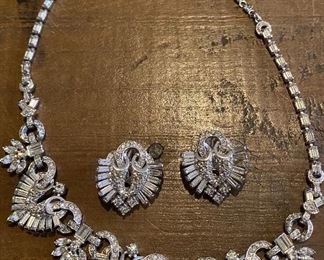 Signed Costume Rhinestone Necklace and Earrings