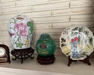 Asian pots and hand painted plates....