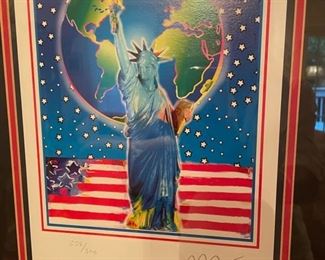 Peace on Earth with Certificate of Authenticity Height: 12.25 in. (31.12 cm)
Width: 9 in. (22.86 cm) PETER MAX (1937- ) Peter Max has achieved huge success and world-wide recognition for his artistic accomplishments as a multi-dimensional artist. From visionary Pop artist of the 1960s, to master of dynamic Neo Expressionism, his vibrant colors have become part of the fabric of contemporary American culture. Known as a "Global Artist" showing the need for greater responsibility to our planet, his creative talents have served important global and world events. During his career, he has been regarded as a passionate environmentalist and defender of human and animal rights, and many of his works have been dedicated to these noteworthy causes. His principles of freedom and democracy are depicted with his famous paintings of American icons of freedom including Lady Liberty and the American Flag.