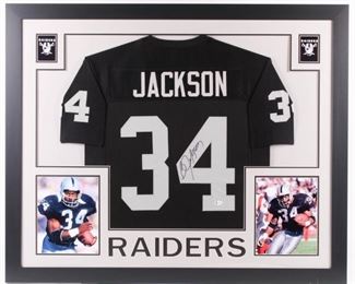 Bo Jackson Signed Raiders Jersey in a Beautiful Frame, Matted, Photos