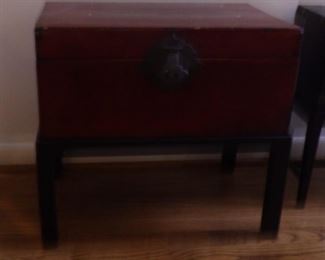 A LACQUER CHINESE DOCUMENT BOX AND STAND.