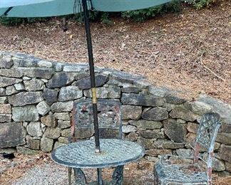 Heavy Wrought Iron Table & Two Chairs 