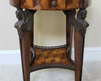 Side Table with Reticulated Gallery & Carved Figures