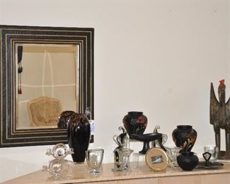 Gorgeous Black and Gold Crackle Wall Mirror by Baker Furniture, 27" x 39" and More Great Collectibles 