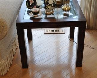 Wonderful Walnut and Beveled Glass Mid Century Asian Style End Table