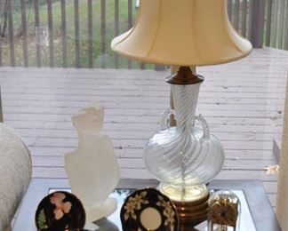 Decor also Includes a Kelter Glass Dome Clock and Glass Bust Form, 7"H x 12"H x 3"D