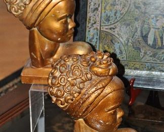 Pair of Copper Painted African Ceramic Bust Profiles, 10"W x 13"H x 5"D