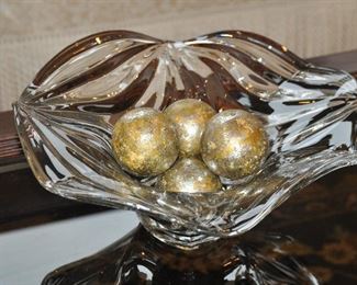Heavy Fluted Rim Ripple Cofrac Glass Bowl with 4 Decorative Gold/Silver Balls (Sold Separately) 