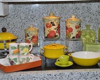 Tracy Porter 3-pc. Canister Set, The Fruitful Tapestry Collection.. Cookware by Dansk, Depression Glass, Vintage Fiesta Ware, Colorful Ceramic Items