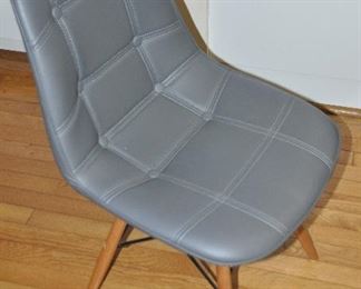 Grey Leather Desk Chair with Wood Legs