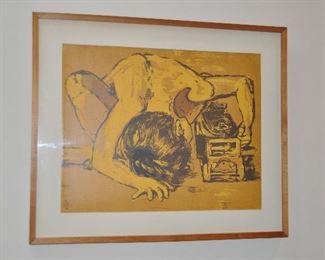 Mid-Century Signed Lithograph, 5/12, Matted and Framed,  26" x 22"