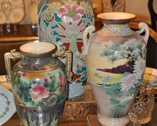 Collection of Vintage Japanese Moriage and Hand Painted Vases