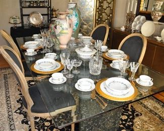 Wonderful Beveled Glass Dining Table with Granite Double Base, 46" x 88"