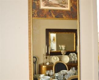 Stunning Trumeau Mirror with Inset of Original Drawing in The Collection of the Duke of Devonshire in a Gold Wood Frame, 19.25" x 48"