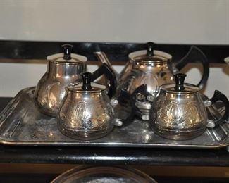 Wonderful Complete 5 Piece Stainless Coffee and Tea Etched Set