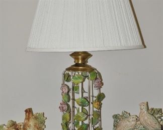 Vintage Painted Italian Crafted Rose Metal Table Lamp on Antiqued Brass Base, 36"h