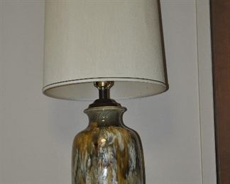 Large Mid Century Ceramic Ginger Jar Style on Brass Base with Original Shade Table Lamp, 40"h