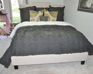 Wonderful Queen Size Bed and Great Grey and Yellow Bedding