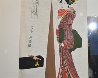 Asian-ThememPainted Linen Door Tapestry, 33" x 50"