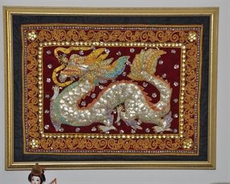 Very Detailed Tapestry of Dragon, Mounted and Framed, 26" x 30"