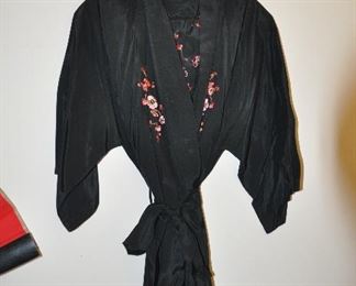 Black Silk Robe with Lovely Embroidery Work