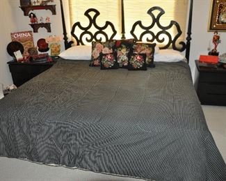 Black Carved Wood Headboard with Sealy Posturepedic Premeium "Granada" King-Size Mattress with Twin Box Spring.
