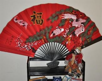 Striking Red Paper Fan, Measures 59" W as Displayed x 35"H
