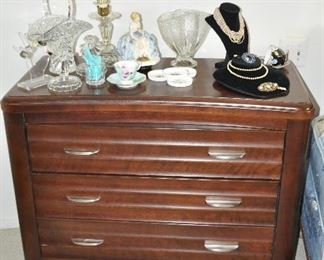 Bernhardt 3-Drawer Dresser with Vintage Items, Including Cut Glass and Jewelry