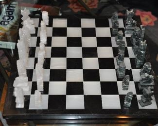 Large Marble Chess Set Made in Mexico, 17.5" Board