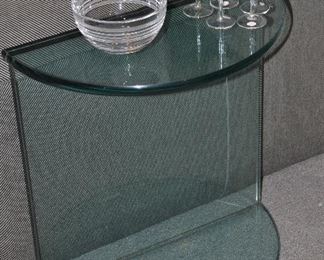 Demi-Lune Contemporary Glass Side/Accent Table, 20"W x 21"H x 10"D