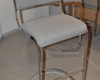 One in the Set of 4 Grey Upholstered Bar Stools with Chrome Base, Bar Height