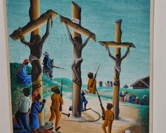 Signed Bourmond Byron (1920-2004 Haitian Artist), "Crucifix" Oil Painting, c. 1950's