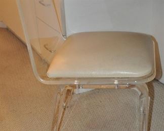 Mid-Century Vanity Chair, Acrylic with Leather Seat, 16"W x 29"H x 19"D