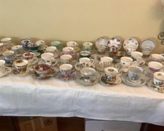 About 35 sets of antique cups and saucers