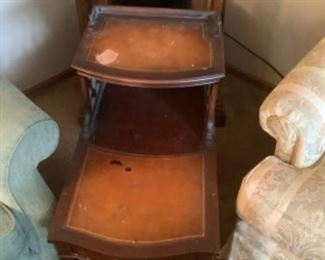 Imperial mahogany end tables with leather insets.  Need TLC.   Pair $40