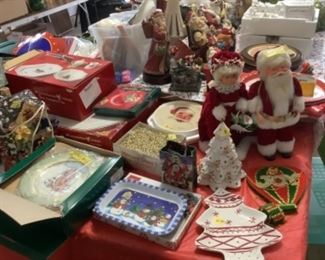 Nikko Christmastime pieces, vintage Norman Rockwell,  Santa and Mrs. Claus, Santa cookie jar etc