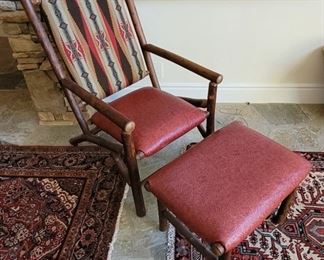 Old Hickory arm chair with matching footstool.