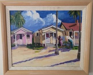 Richard Halinan oil. Laguna Beach artist. "Beach Cottages"