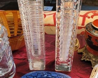 Pair of cut glass designer vases