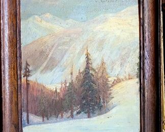 P. Kuscha. 1930. "Winter Pines" oil painting 