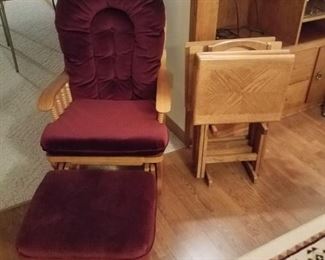 Glider and foor stool and tv trays