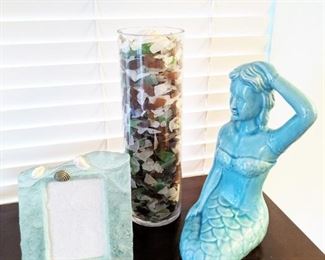 Beach decor including seaglass collection