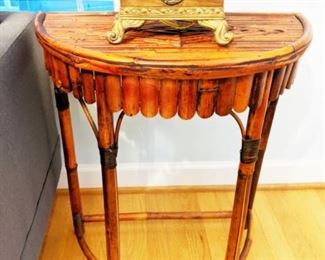 Rattan small demilune table