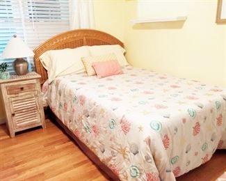 Full size bed with wicker headboard