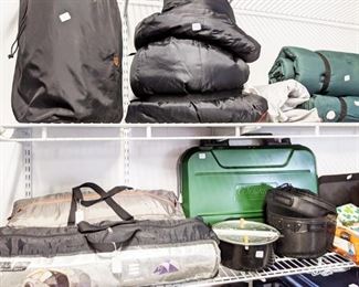 Camping gear - sleeping bags, coleman stove, tent, cooking utensils and more