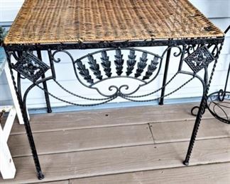 Rattan/wicker and wrought iron small table