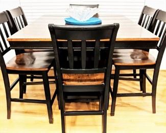 Pub type wooden table with leaf and 6 chairs