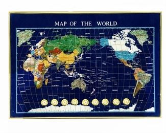 A Colorful Inlayed Map Of The World With Time Zone Clocks
Lot #: 23